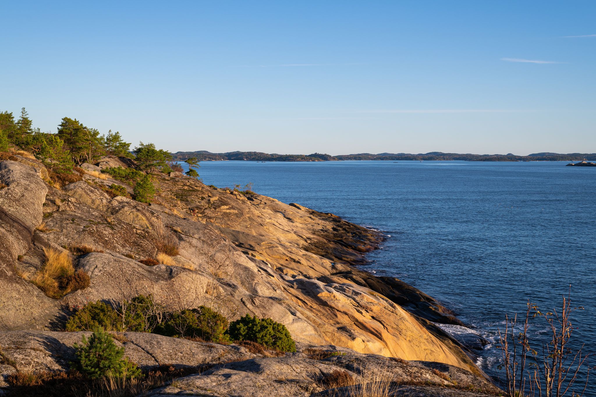 a stony hiking trail by the fjord near Tønsberg Tønne in beautiful norway