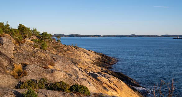 a stony hiking trail by the fjord near Tønsberg Tønne in beautiful norway