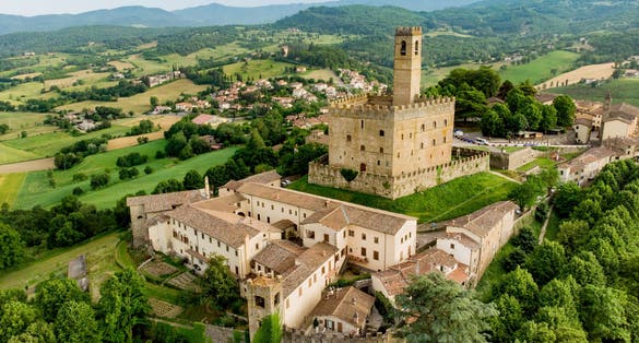 photo of view of Aerial view of Bibbiena town, located in the province of Arezzo,, Italy.