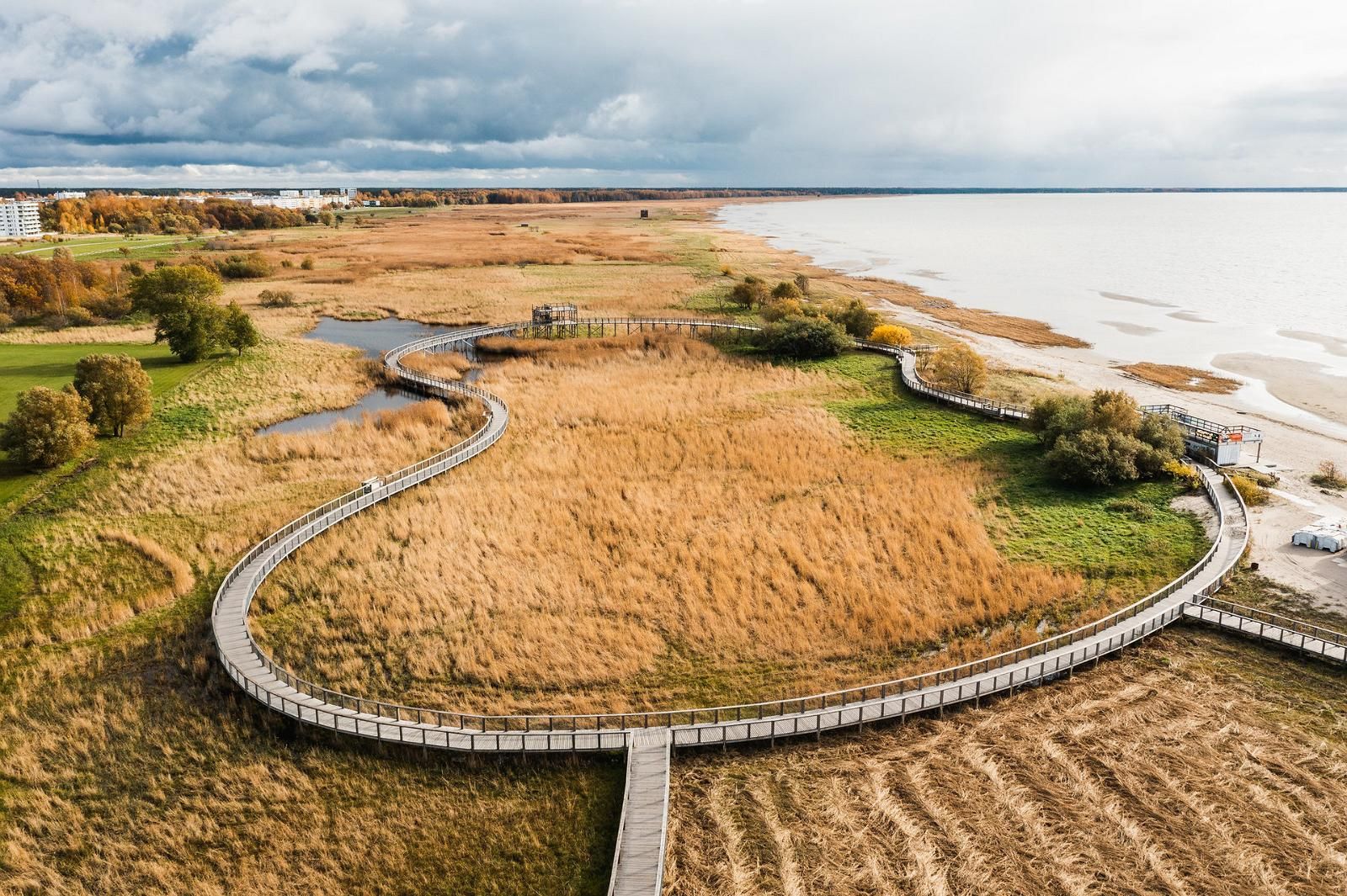 Photo of aerial view of Pärnu Coastal Meadow Hiking Trail, Estonia.