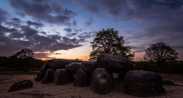 photo of evening view of Dolmen D54 in Het Schier, the Netherlands.