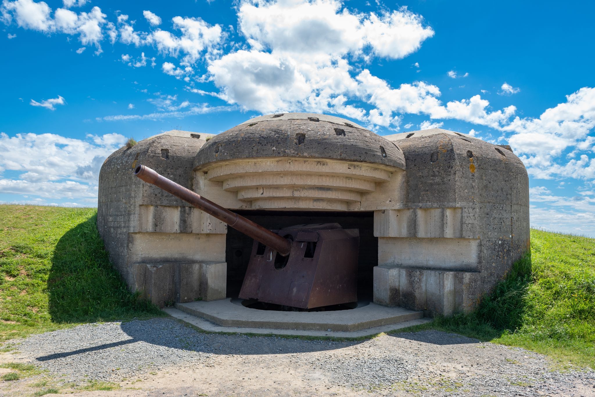 photo of Normandy German defense artillery guns in Longues-sur-Mer, France.