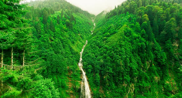 Photo of Gelin Tulu (Bridal Veil) Waterfall. Water falls over 1.5 km. Its located at plateau Ayder of Rize and possible to visit only summer season because of hard weather condition, Turkey.