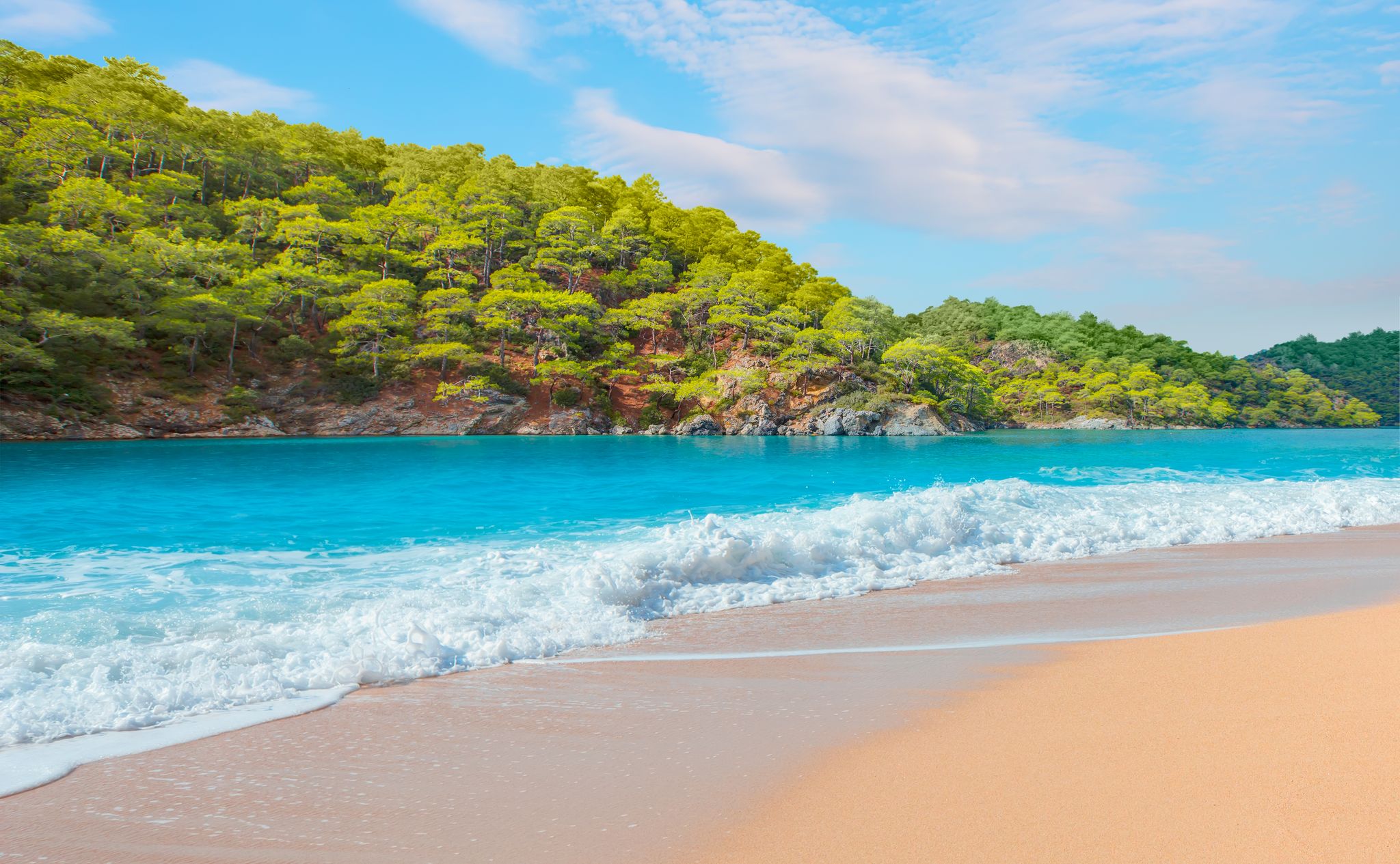 Photo of panoramic view of amazing Oludeniz beach And blue lagoon, Oludeniz beach is from the best beaches in Fethiye, Turkey.