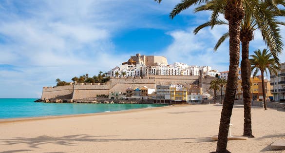 Photo of Peniscola Castle and beach in Castellon Valencian community of spain.