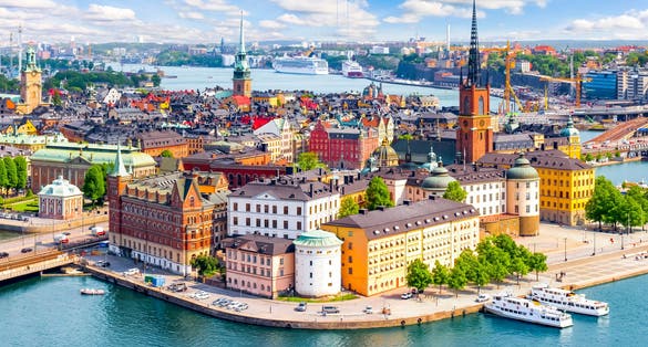 Stockholm old town (Gamla Stan) cityscape from City Hall top, Sweden.