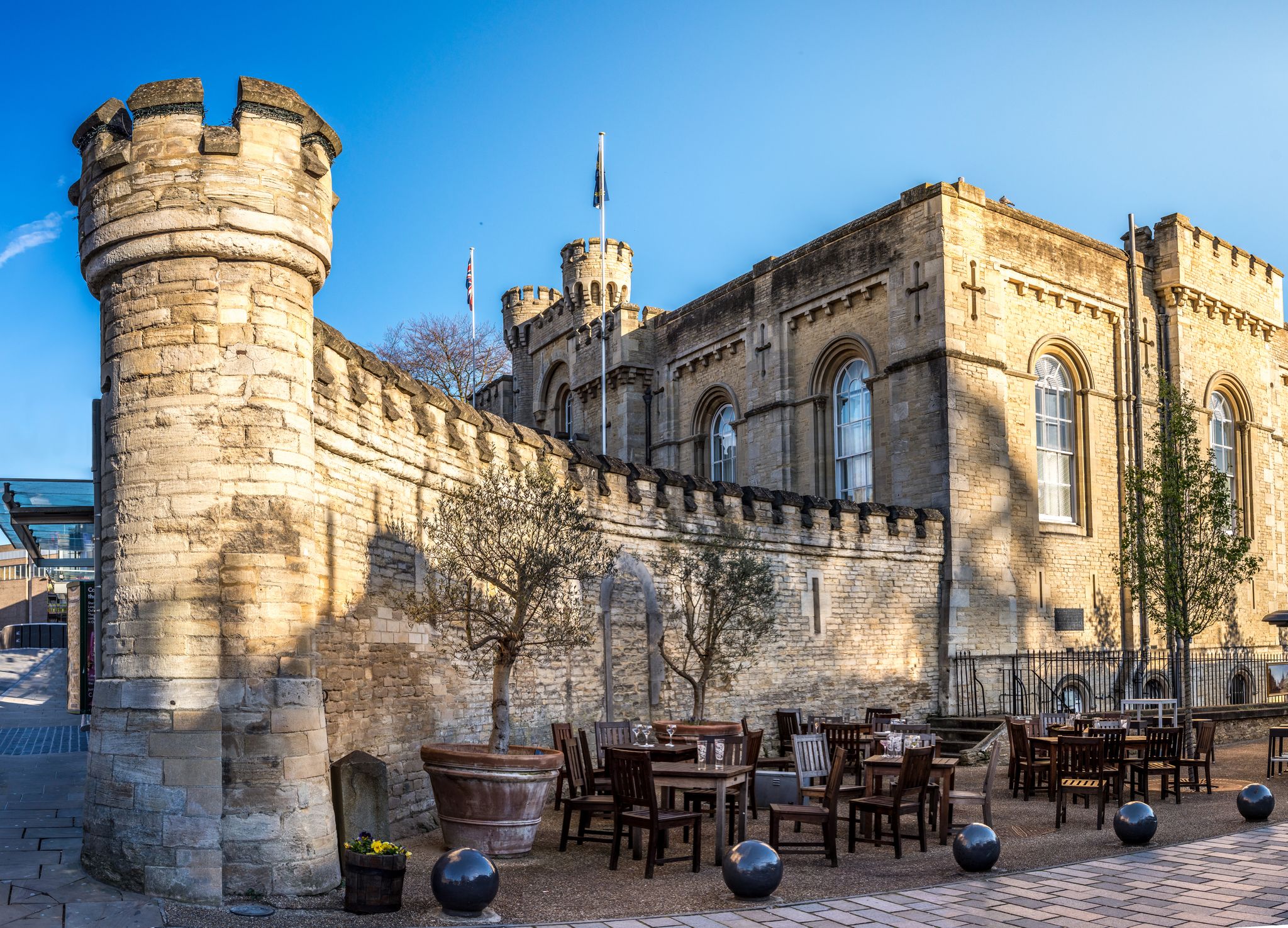 Photo of Fortification wall and entrance of the Oxford castle in Oxford, United Kingdom.