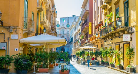 View of the corso Vittorio Emanuele in Trapani, Sicily, Italy.