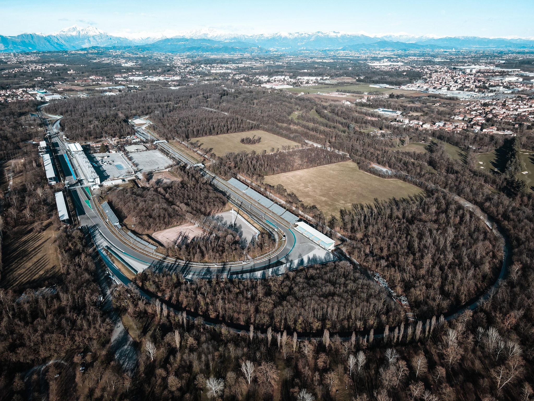 photo of view of Aerial view of The Autodromo Nazionale of Monza, that is a race track located near the city of Monza, Italy.