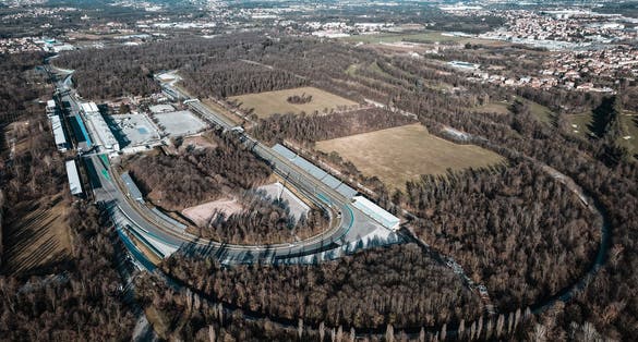 photo of view of Aerial view of The Autodromo Nazionale of Monza, that is a race track located near the city of Monza, Italy.