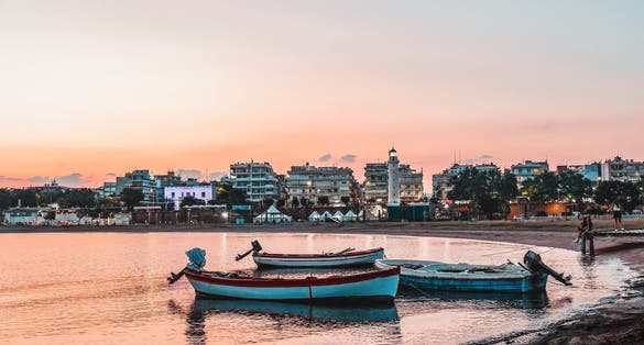 Photo of sunset view of Alexandroupolis city sea port.