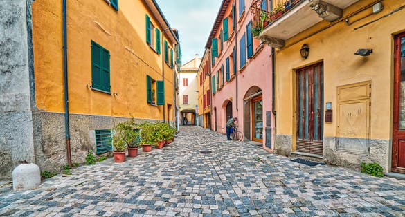 Photo of typical colorful buildings in ancient street of historical center of Cesena, undiscovered wonderful city of Italy.