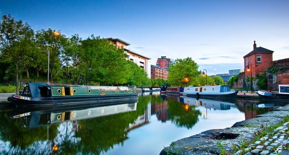 Photo of boats moored at Castlefield Manchester.