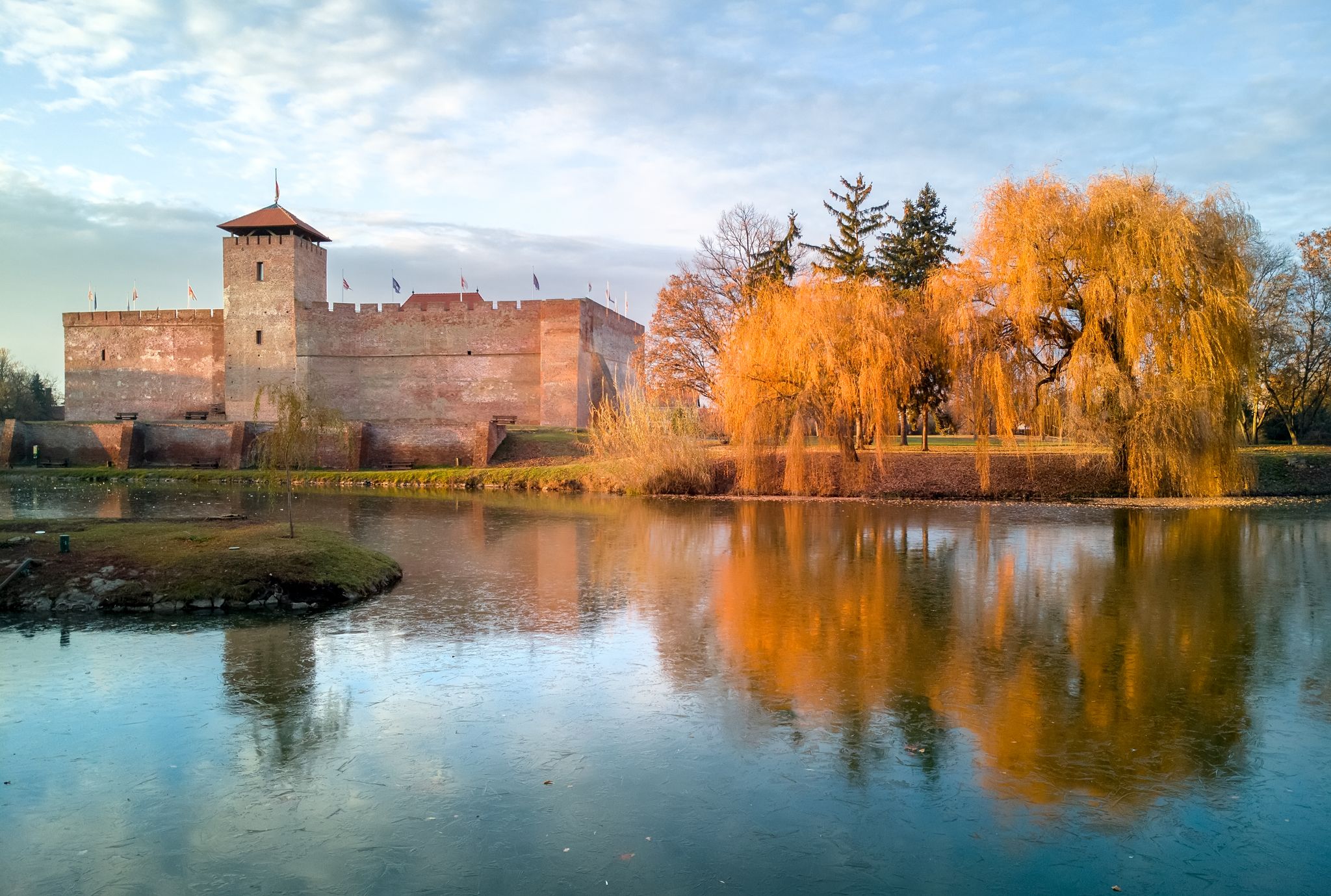 photo of view of Gyula fortress, Hungary, the only remaining brick-built medieval fortress, Gyula, Hungary.