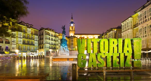 Photo of Evening view of Virgen Blanca Square. Vitoria-Gasteiz, Spain.