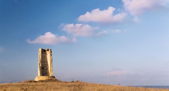 The famous watch tower of the snake (Torre del serpe), symbol of Otranto, Apulia, Italy
