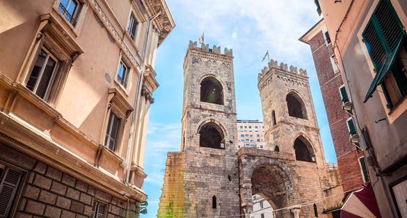 photo of view of Porta Soprana in Genoa in a beautiful summer day, Liguria, Italy.