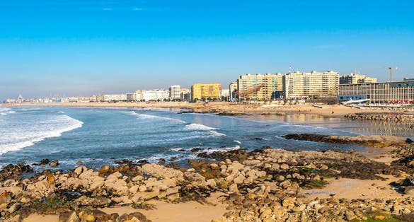 photo of Porto Praia de Matosinhos Beach Picturesque View from Fort of Saint Francis Xavier on a Sunny Blue Sky Day.