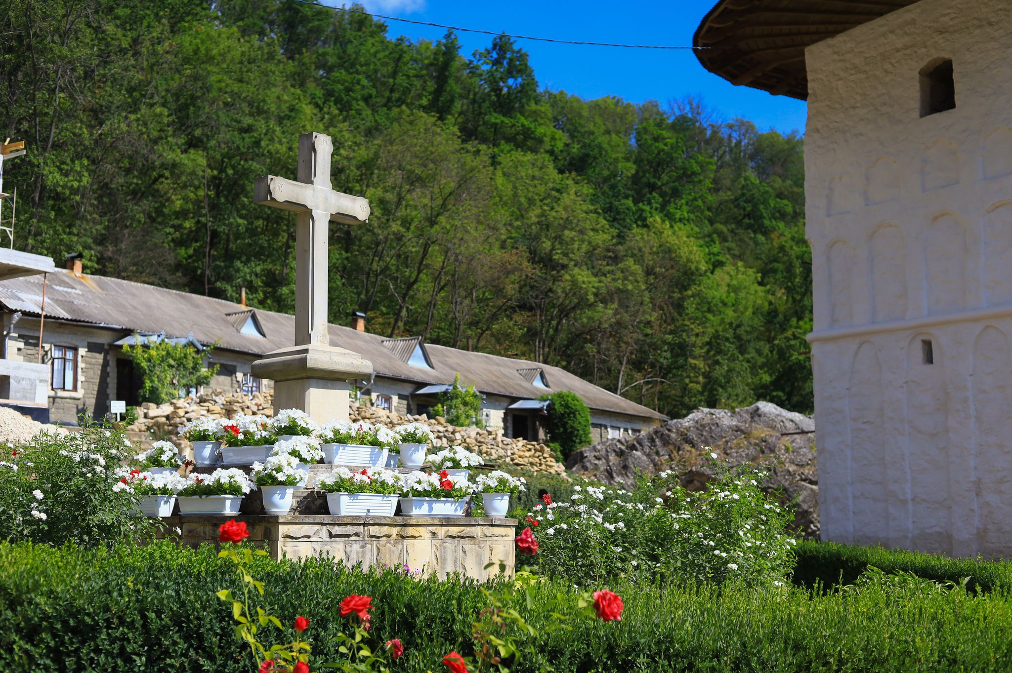 Photo of Women's Christian monastery in the village of Rud or Rudi, Republic of Moldova. The cross as the main religious symbol.