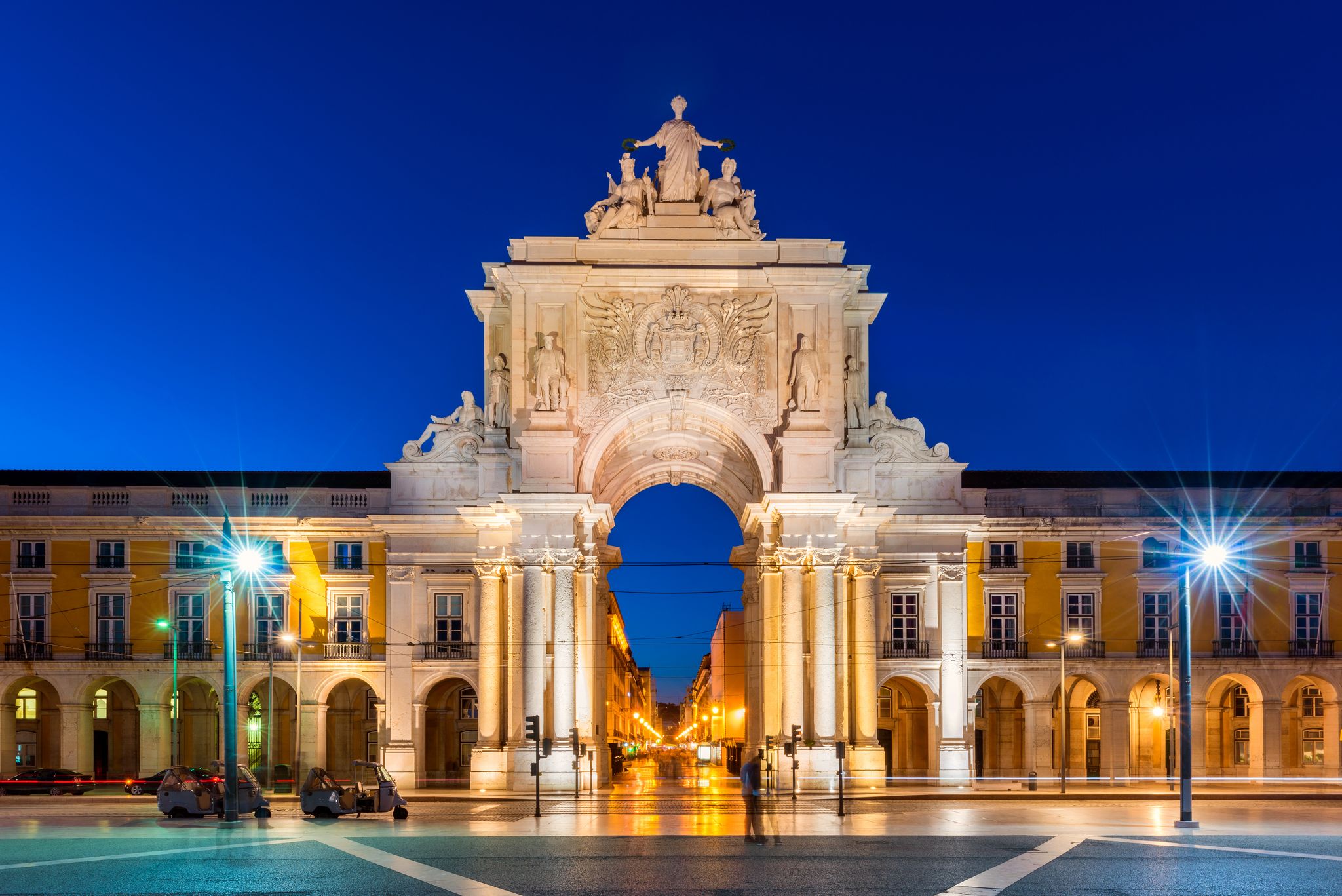 Photo of Rua Augusta Arch in Lisbon Portugal at Night,Portugal.