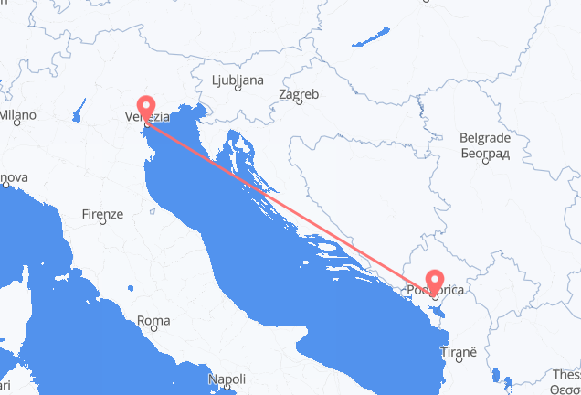 Podgorica to Venice