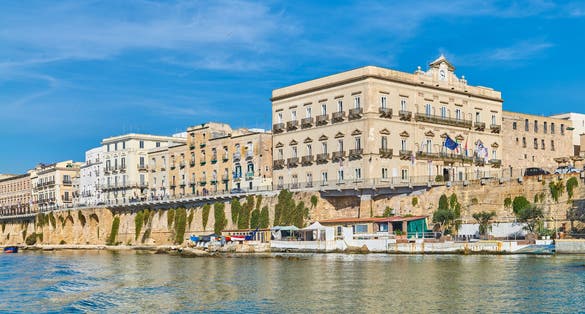 Taranto, Italy, the city center palaces and houses seen fom the sea