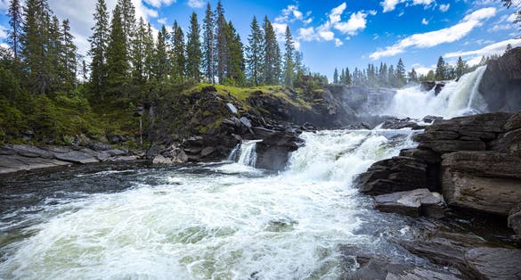 photo of Ristafallet waterfall in Hålland listed as one of the most beautiful waterfalls in Sweden.