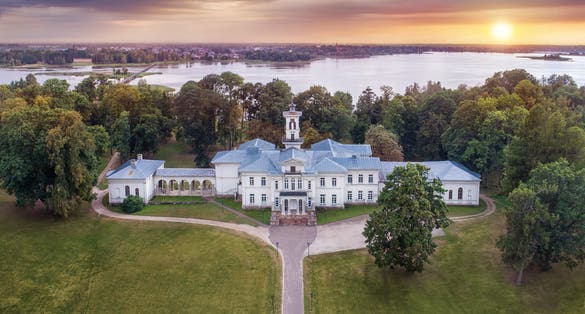 Astravas Manor House is one of the most expressive buildings of the 19th century. Romantic architecture homesteads in Lithuania. Birzai.
