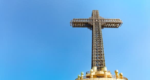 Photo of Millennium cross on a top of the Vodno mountain hill above Skopje, Macedonia.