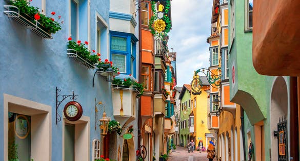photo of view of Klausen (Chiusa) is a comune in South Tyrol in northern Italy. Picturesque streets of the ancient city, Bolzano, Italy.