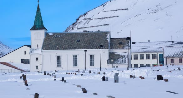 The Church of the fishing port of Honningsvåg, the main harbor on the way to the North Cape, Finnmark, Norway.