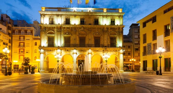photo of City Hall at Castellon de la Plana in night in Spain.