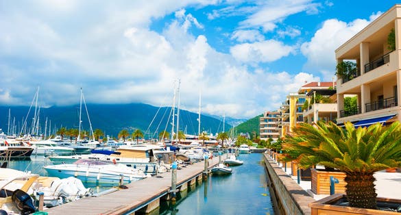 Photo of yachts in sea port of Tivat, Montenegro.