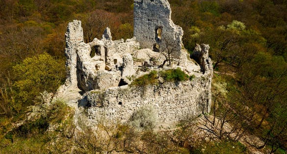 photo of view of Europe Hungary Tatabanya Vitany castle ruins. Medieval ruins.