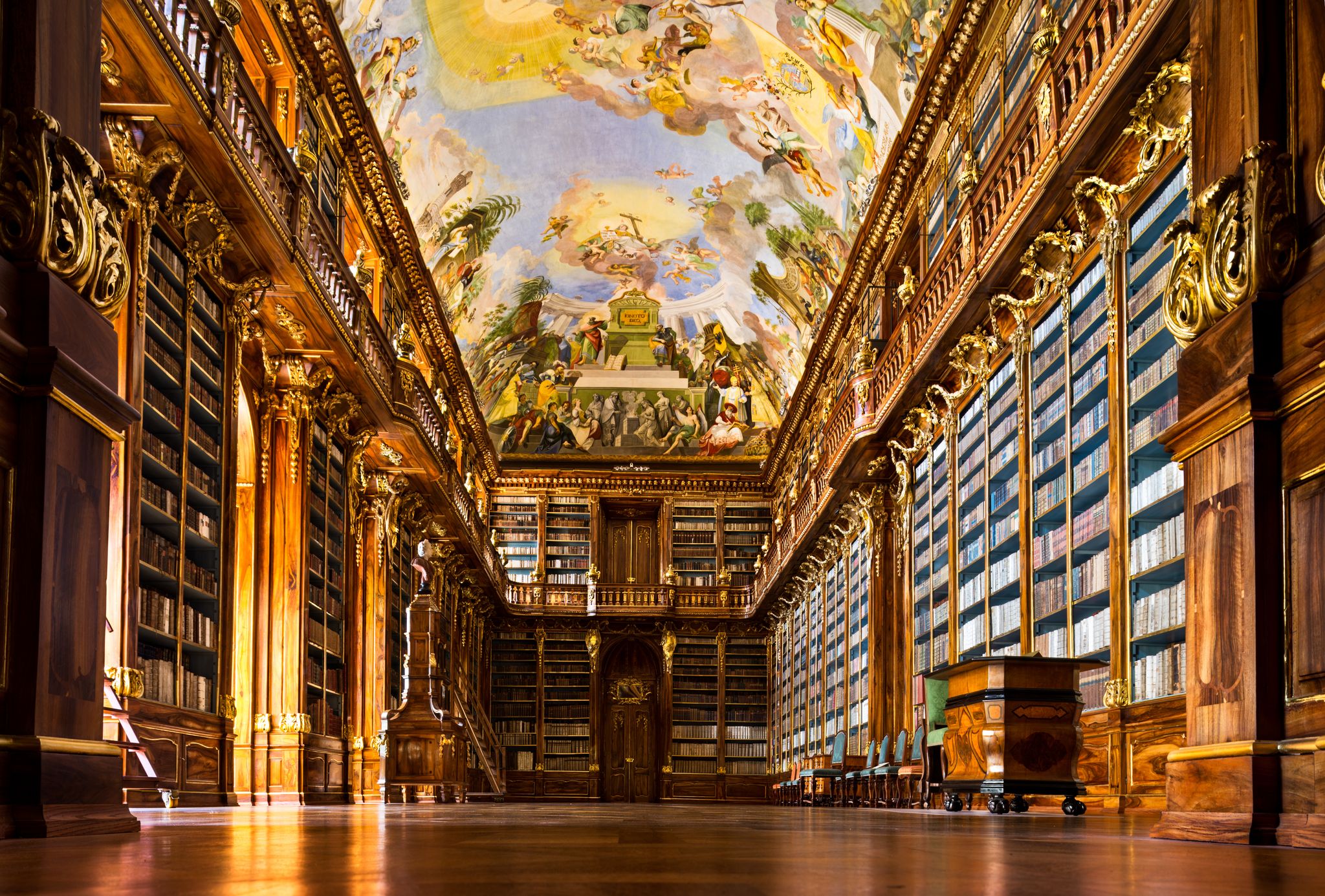 Photo of historical library of Strahov Monastery,  Philosophical Hall in Prague, Czech Republic.