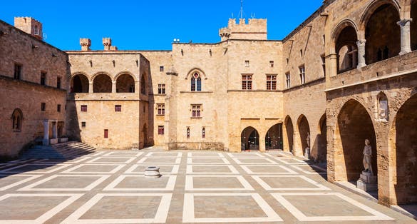 Photo of Palace of the Grand Master in the old town of Rhodes in Rhodes island in Greece.