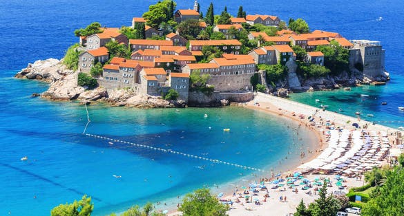 Photo of Sveti Stefan island in Budva, Montenegro.