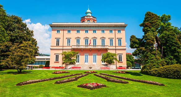 Photo of Villa Ciani in Parco Ciani public park in Lugano city in canton of Ticino, Switzerland.