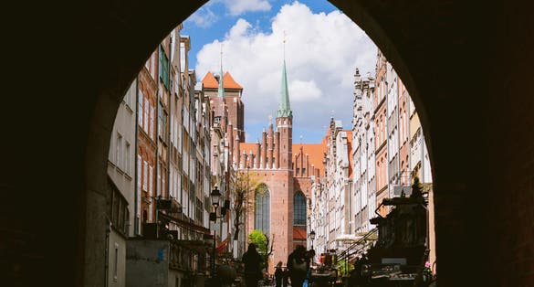 Mariacka street, a famous European street in Gdansk. St. Mary's church