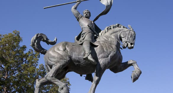 Photo of The 23 foot tall statue of Rodrigo Diaz de Bivar (El Cid) of Spain's war against the Moors. Balboa Park San Diego.