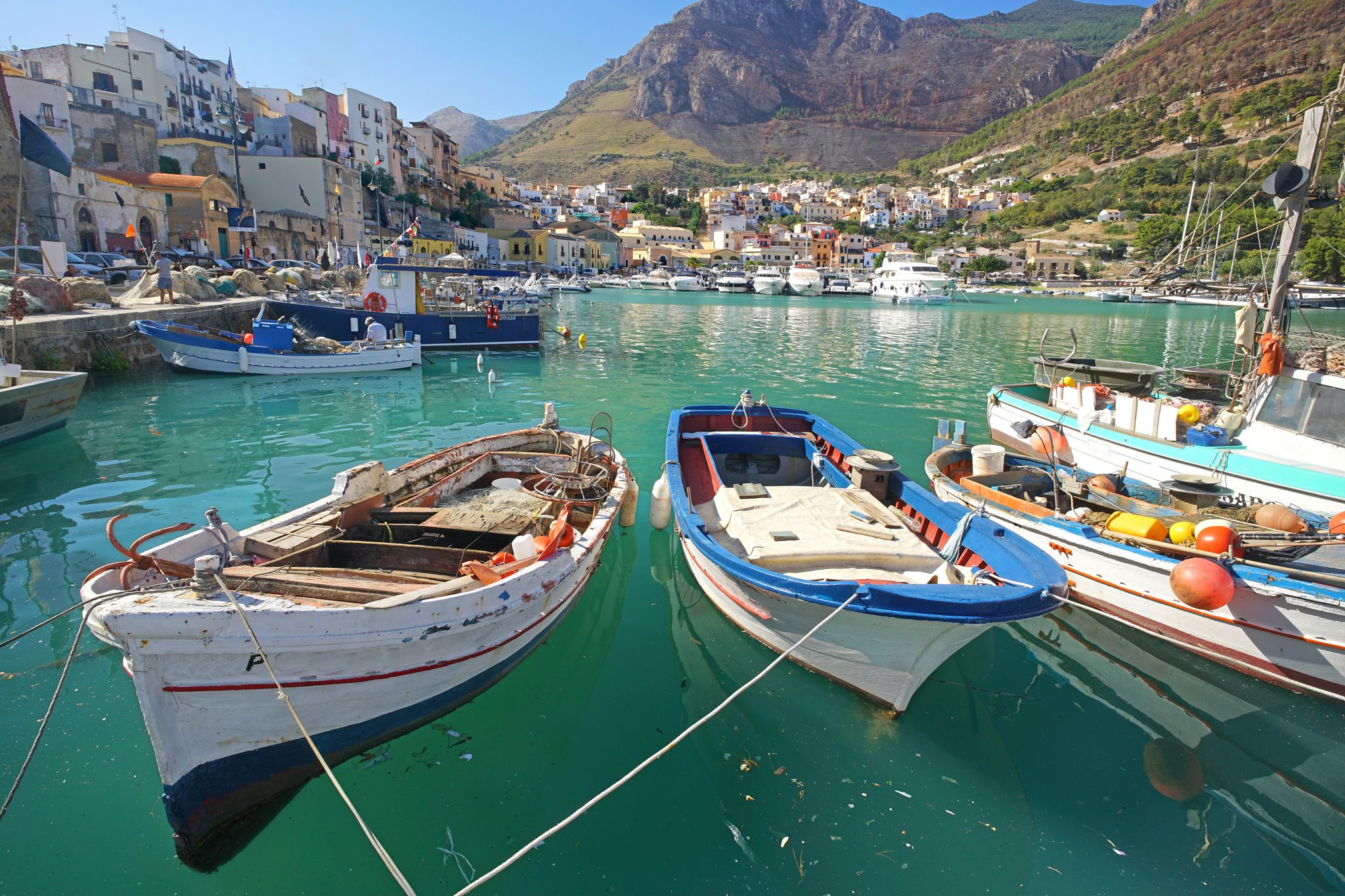 photo of an aerial panoramic view of Castellammare del Golfo town, Trapani, Sicily, Italy.