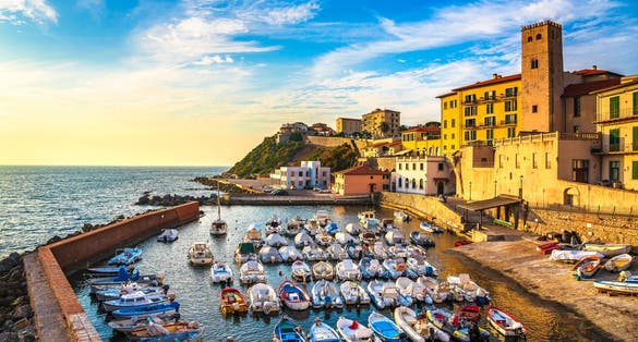 Photo of Marina of Piombino sunset view from piazza bovio, Tuscany, Italy.