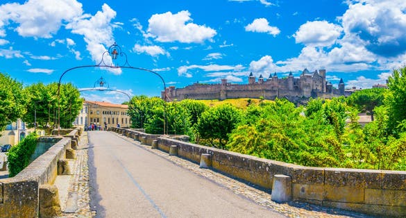 Photo of old town of Carcassonne and pont vieux in France.