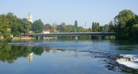photo of Una river in the center of Bihac town, Bosnia and Herzegovina.