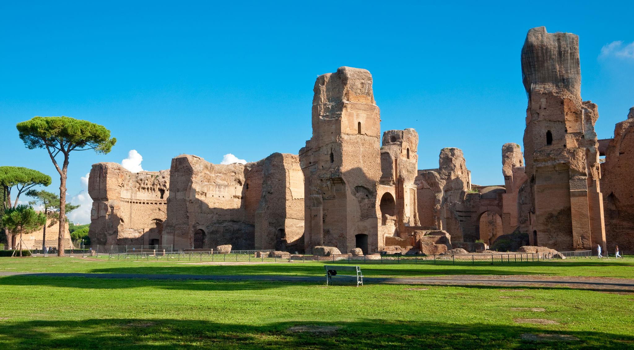 photo of Caracalla springs ruins view from ground panoramic at Rome - Italy .