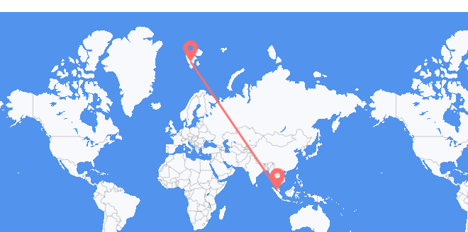 马来西亚 飞往斯瓦尔巴群岛和扬马延岛