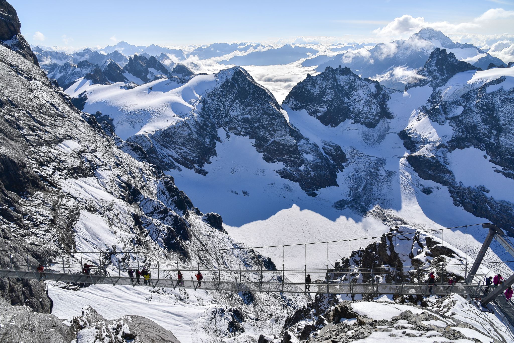 photo of aerial view of people on Titlis Cliff Walk in Switzerland.