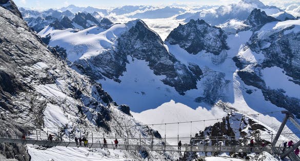 photo of aerial view of people on Titlis Cliff Walk in Switzerland.