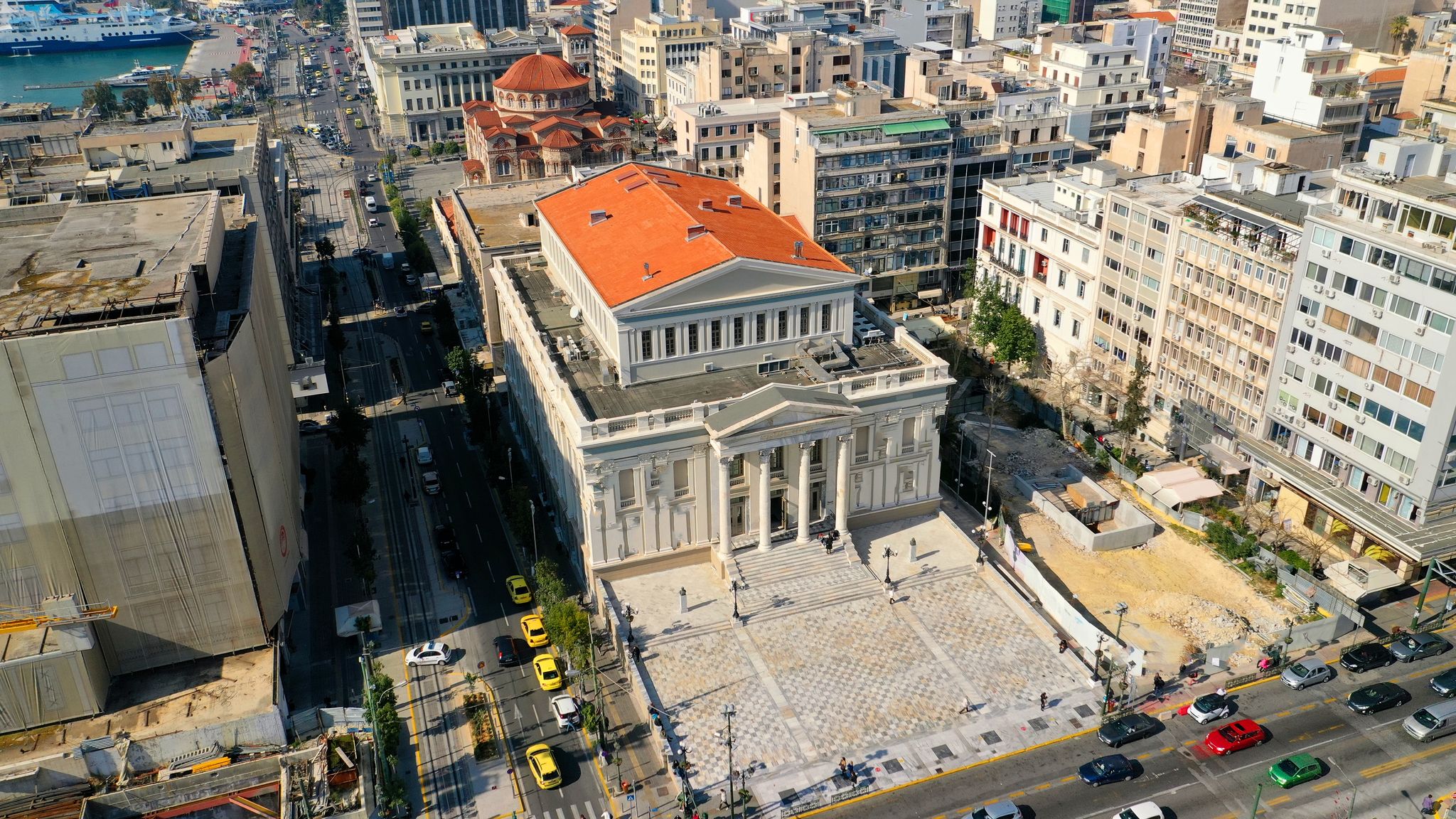 Photo of Aerial drone photo of famous landmark Piraeus municipal theatre, Attica, Greece.