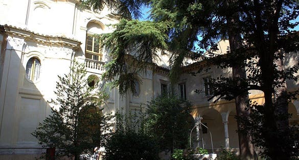 photo of view of Chiostro all'interno dell'edificio della biblioteca Classense, Ravenna, Italy.